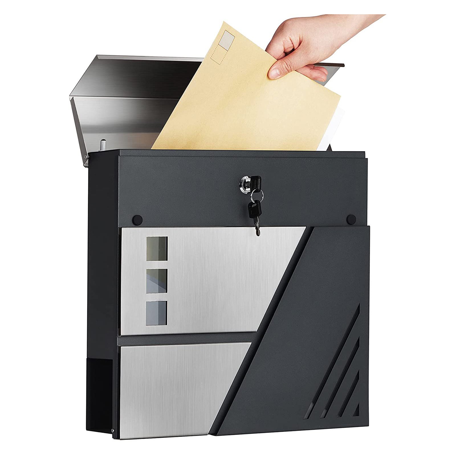 SONGMICS Mailbox, Wall-Mounted Letter Box with Viewing Windows, Stainless Steel for Porch and Front Door, with Lock and Keys, Silver and Anthracite Grey GMB053G01 2 SONGMICS Mailbox, Wall-Mounted Letter Box with Viewing Windows, Stainless Steel for Porch and Front Door, with Lock and Keys, Silver and Anthracite Grey GMB053G01 - Bild 2