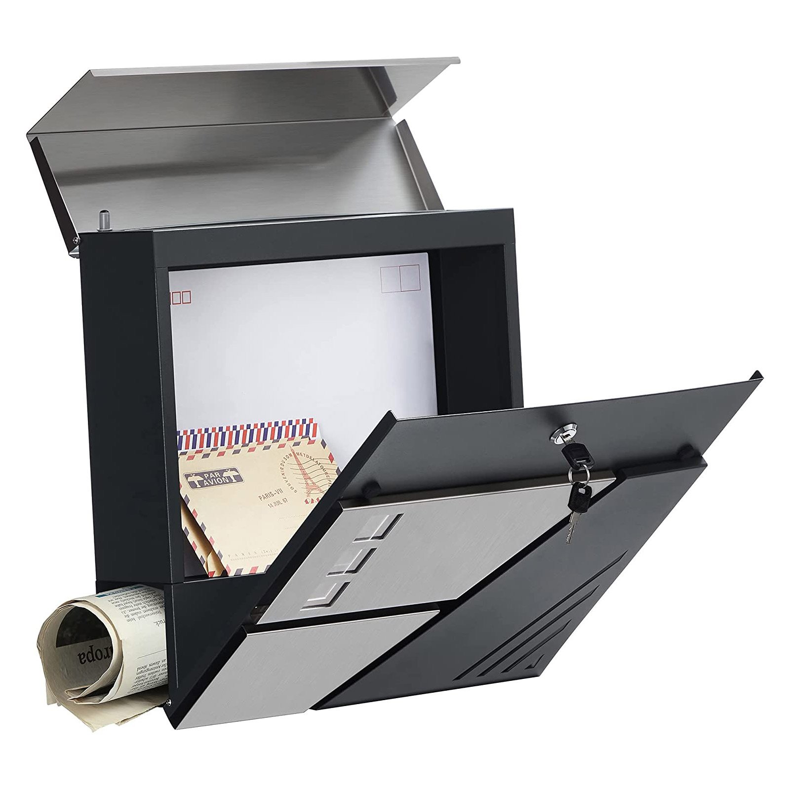 SONGMICS Mailbox, Wall-Mounted Letter Box with Viewing Windows, Stainless Steel for Porch and Front Door, with Lock and Keys, Silver and Anthracite Grey GMB053G01 3 SONGMICS Mailbox, Wall-Mounted Letter Box with Viewing Windows, Stainless Steel for Porch and Front Door, with Lock and Keys, Silver and Anthracite Grey GMB053G01 - Bild 3