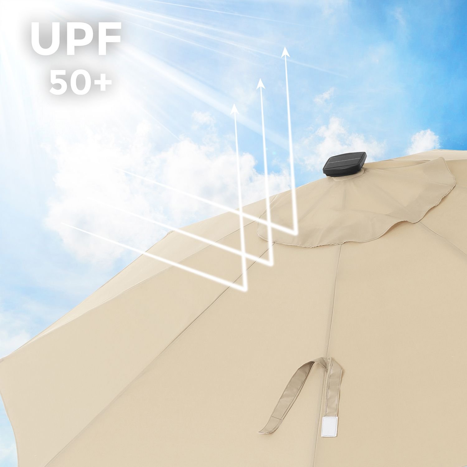 3 m trädgårdsparasoll med soldrivna LED-lampor, fot ingår ej, beige 6 3 m trädgårdsparasoll med soldrivna LED-lampor, fot ingår ej, beige - Bild 6