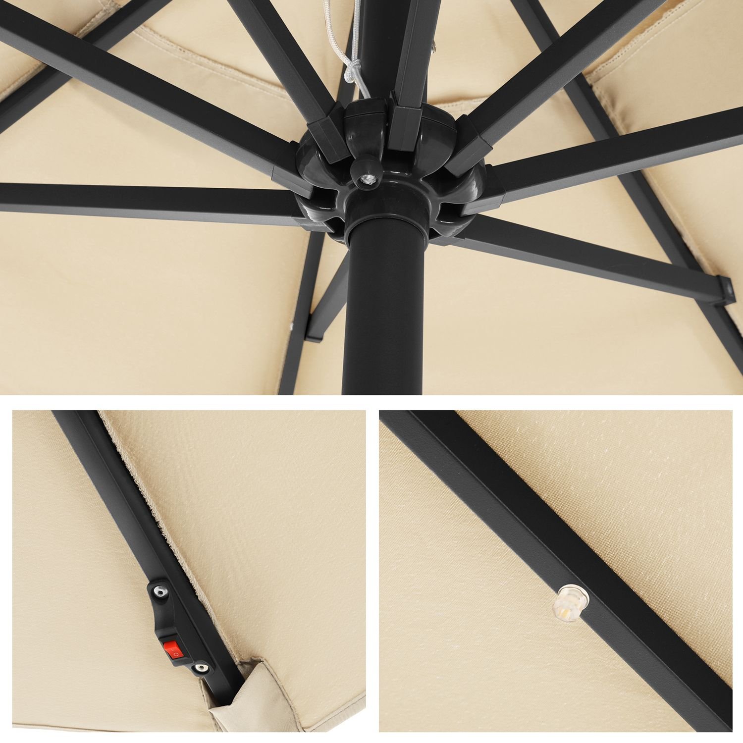 3 m trädgårdsparasoll med soldrivna LED-lampor, fot ingår ej, beige 7 3 m trädgårdsparasoll med soldrivna LED-lampor, fot ingår ej, beige - Bild 7
