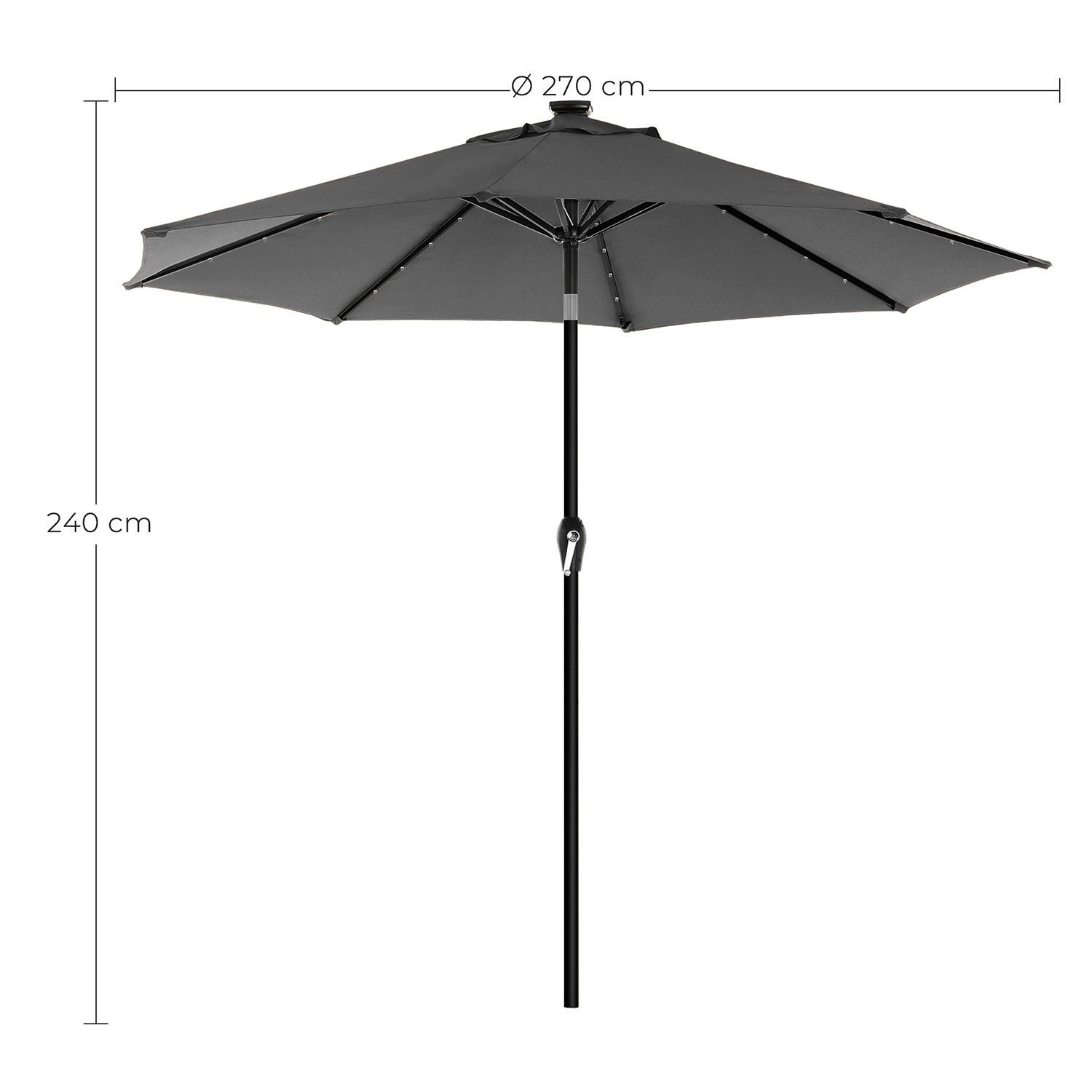SONGMICS 2.7 m Garden Parasol Umbrella with Solar-Powered LED Lights, Sunshade with UPF 50+ Protection, Tilting, Crank Handle for Opening Closing, Base Not Included, Grey GPU040G01 3 SONGMICS 2.7 m Garden Parasol Umbrella with Solar-Powered LED Lights, Sunshade with UPF 50+ Protection, Tilting, Crank Handle for Opening Closing, Base Not Included, Grey GPU040G01 - Bild 3