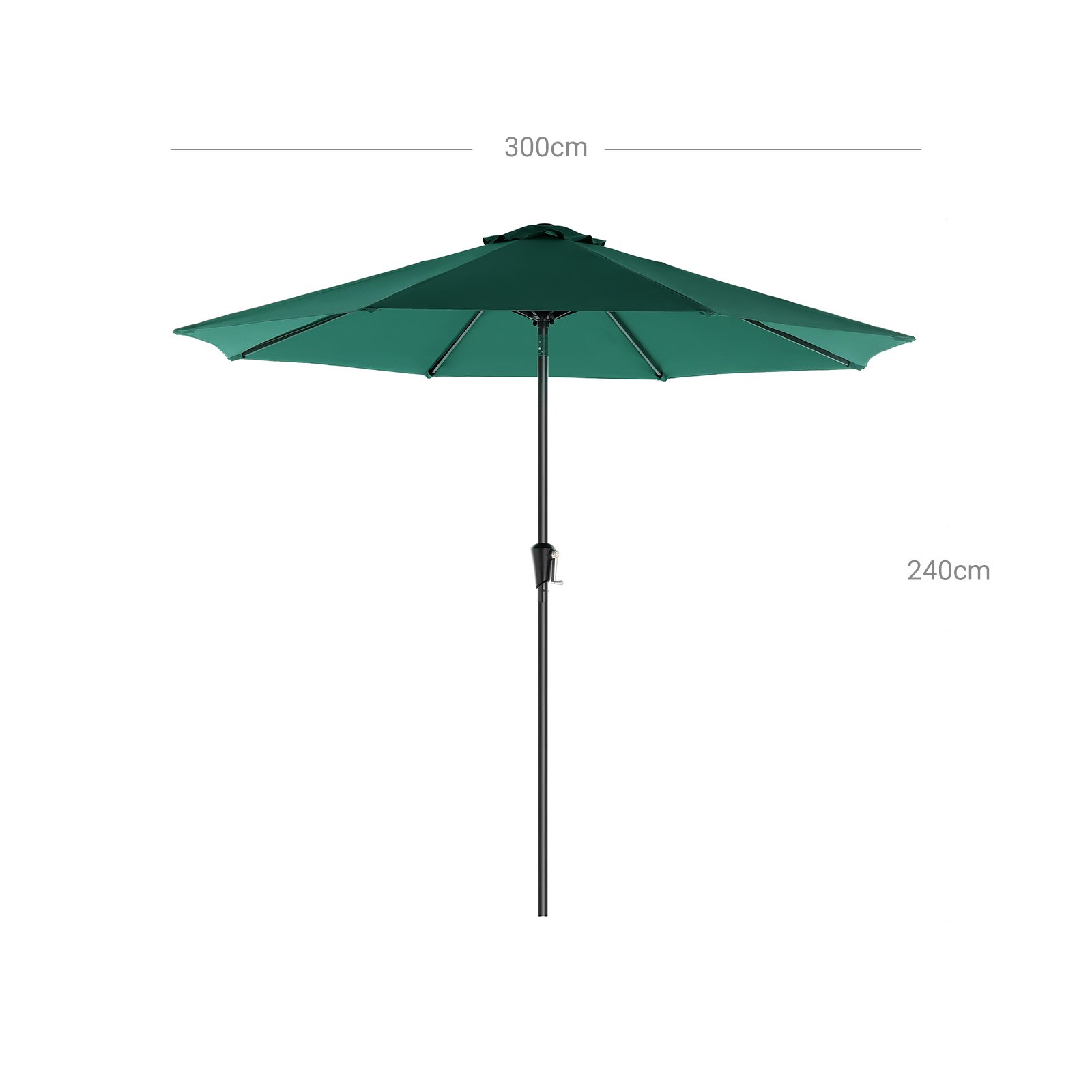 290 cm trädgårdsparasoll, UPF 50+, solskydd, 30°, grön 7 290 cm trädgårdsparasoll, UPF 50+, solskydd, 30°, grön - Bild 7