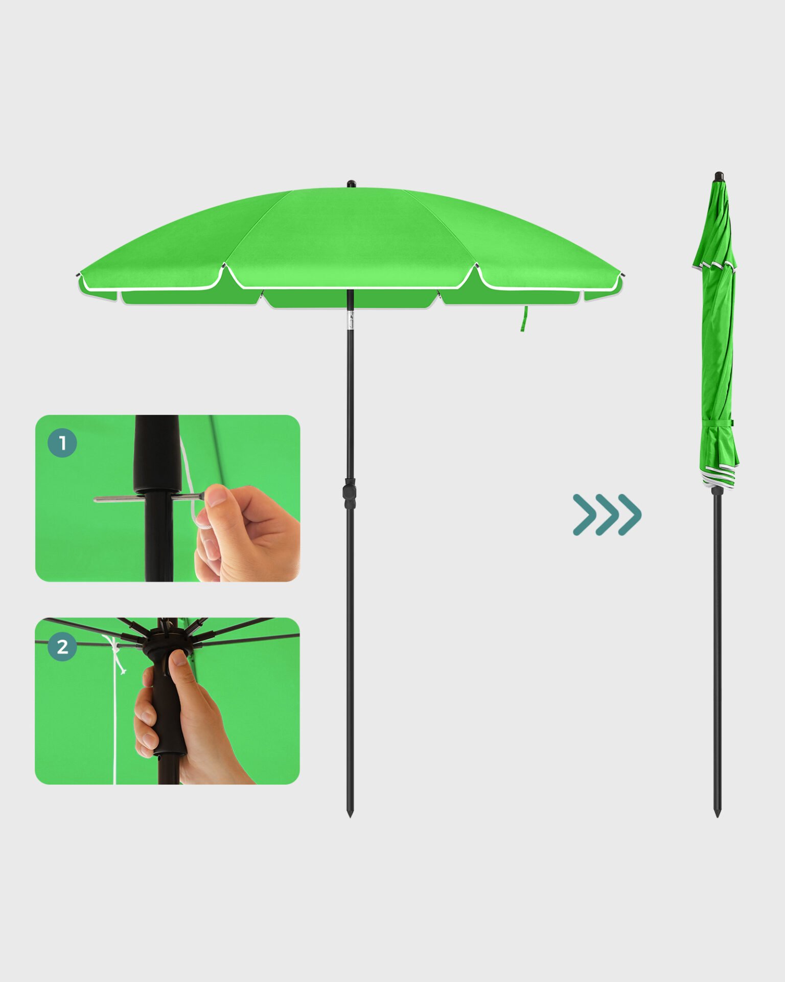 SONGMICS 1.6 m Parasol, Beach Umbrella, UPF 50+, Sun Protection, Portable Octagonal Polyester Canopy, Fibreglass Ribs, Tilt Mechanism, Carry Bag, for Beach Garden Balcony Pool, Green GPU60GN 2 SONGMICS 1.6 m Parasol, Beach Umbrella, UPF 50+, Sun Protection, Portable Octagonal Polyester Canopy, Fibreglass Ribs, Tilt Mechanism, Carry Bag, for Beach Garden Balcony Pool, Green GPU60GN - Bild 2