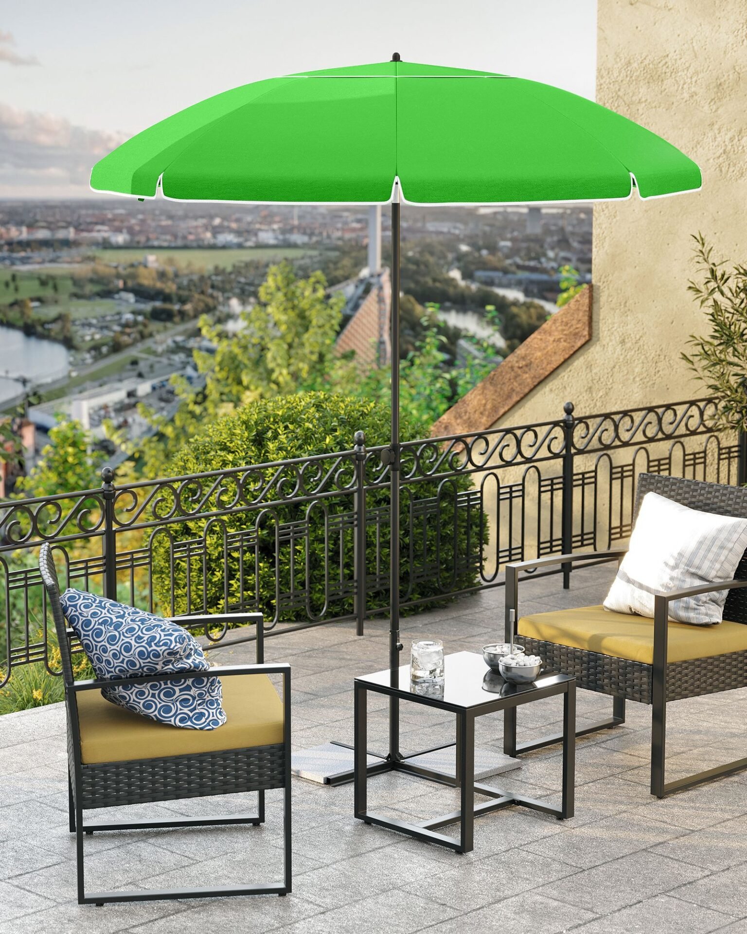 SONGMICS 1.6 m Parasol, Beach Umbrella, UPF 50+, Sun Protection, Portable Octagonal Polyester Canopy, Fibreglass Ribs, Tilt Mechanism, Carry Bag, for Beach Garden Balcony Pool, Green GPU60GN 4 SONGMICS 1.6 m Parasol, Beach Umbrella, UPF 50+, Sun Protection, Portable Octagonal Polyester Canopy, Fibreglass Ribs, Tilt Mechanism, Carry Bag, for Beach Garden Balcony Pool, Green GPU60GN - Bild 4