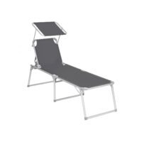 SONGMICS Sun Lounger, Sunbed, Reclining Sun Chair with Sunshade, Adjustable Backrest, Foldable, Lightweight, 55 x 193 x 31 cm, Load Capacity 150 kg, for Garden, Patio, Taupe Colour GCB19BR