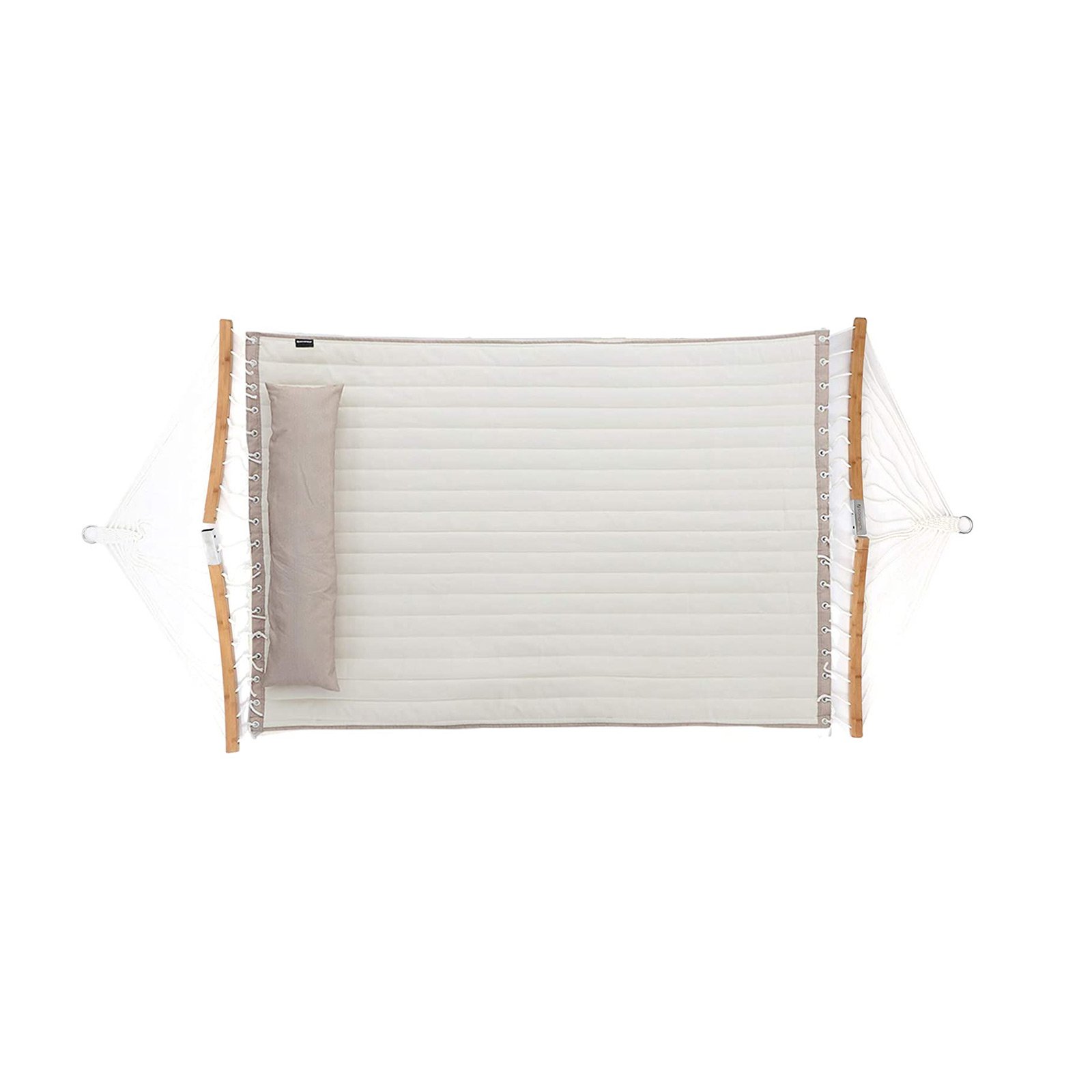 SONGMICS Padded Double Hammock, Quilted Hammock with Detachable Curved Bamboo Spreader Bars, Swing Bed with Pillow, Oxford Fabric, 200 x 140 cm, Load Capacity 225 kg, Cream and Beige GDC34BE 2 SONGMICS Padded Double Hammock, Quilted Hammock with Detachable Curved Bamboo Spreader Bars, Swing Bed with Pillow, Oxford Fabric, 200 x 140 cm, Load Capacity 225 kg, Cream and Beige GDC34BE - Bild 2