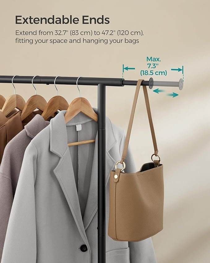 SONGMICS Clothes Rail, Clothes Rack, Extendable Hanging Rail, Clothing Storage with Wheels, 45 kg Total Max. Load, 40 x (83-120) x 156 cm, Ink Black HSR134B01 3 SONGMICS Clothes Rail, Clothes Rack, Extendable Hanging Rail, Clothing Storage with Wheels, 45 kg Total Max. Load, 40 x (83-120) x 156 cm, Ink Black HSR134B01 - Bild 3