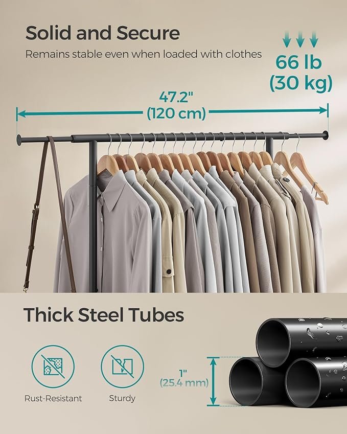 SONGMICS Clothes Rail, Clothes Rack, Extendable Hanging Rail, Clothing Storage with Wheels, 45 kg Total Max. Load, 40 x (83-120) x 156 cm, Ink Black HSR134B01 4 SONGMICS Clothes Rail, Clothes Rack, Extendable Hanging Rail, Clothing Storage with Wheels, 45 kg Total Max. Load, 40 x (83-120) x 156 cm, Ink Black HSR134B01 - Bild 4