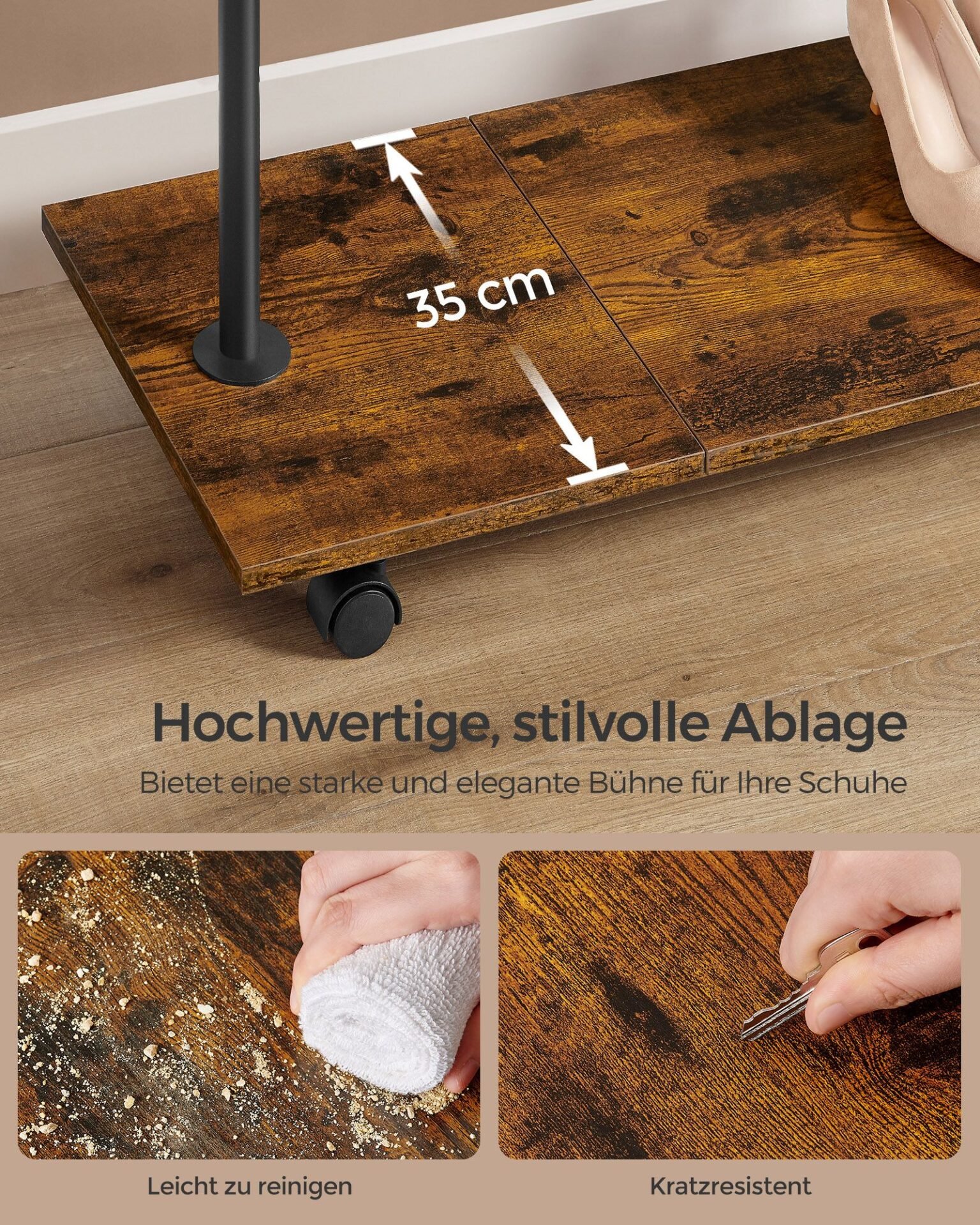 SONGMICS Clothes Rack on Wheels Clothes Rail with Shelf Coat Rail 98.5 cm Wide Total Load 50 kg Steel Coat Rack for Bedroom Vintage Brown Ink Black HSR151B01 5 SONGMICS Clothes Rack on Wheels Clothes Rail with Shelf Coat Rail 98.5 cm Wide Total Load 50 kg Steel Coat Rack for Bedroom Vintage Brown Ink Black HSR151B01 - Bild 5