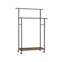 SONGMICS HSR152B01 Clothes Rail with Shelf, 2 Rails, Clothes Rail 98.5 cm Wide, Maximum Load 100 kg, Steel Frame, Vintage Brown/Ink Black