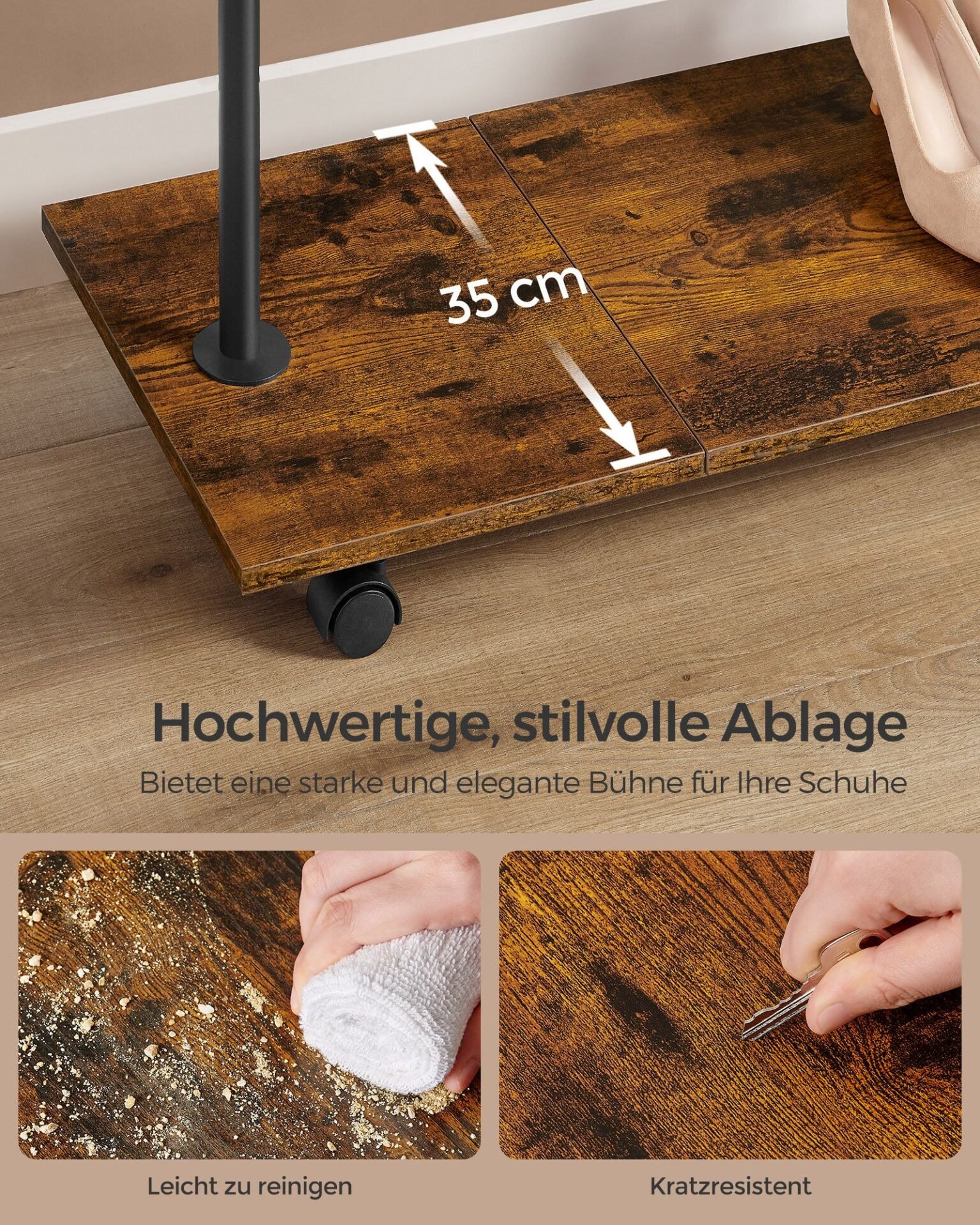 SONGMICS HSR153B01 Clothes Rail with Shelf, 2 Rails, 98.5 cm Wide, Maximum Load 55 kg, Lower Bar Height Adjustable, Steel, Vintage Brown/Ink Black 5 SONGMICS HSR153B01 Clothes Rail with Shelf, 2 Rails, 98.5 cm Wide, Maximum Load 55 kg, Lower Bar Height Adjustable, Steel, Vintage Brown/Ink Black - Bild 5