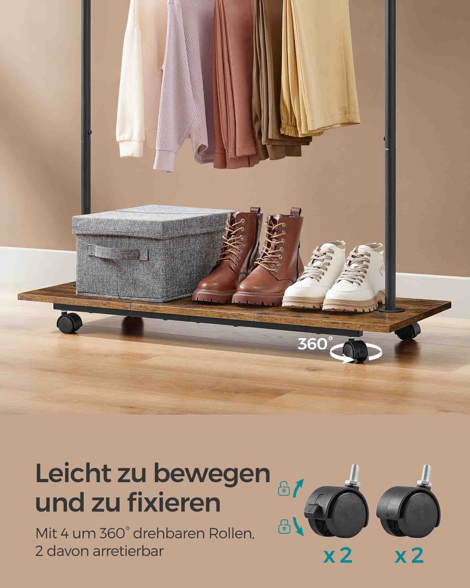 SONGMICS HSR153B01 Clothes Rail with Shelf, 2 Rails, 98.5 cm Wide, Maximum Load 55 kg, Lower Bar Height Adjustable, Steel, Vintage Brown/Ink Black 6 SONGMICS HSR153B01 Clothes Rail with Shelf, 2 Rails, 98.5 cm Wide, Maximum Load 55 kg, Lower Bar Height Adjustable, Steel, Vintage Brown/Ink Black - Bild 6