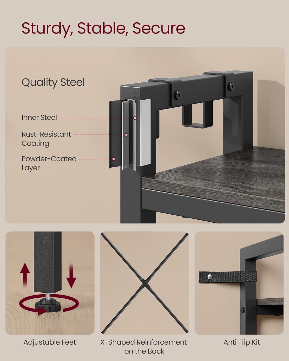 VASAGLE Hall Tree with Bench and Shoe Storage, Entryway Coat Rack with Shoe Bench, 5 Storage Shelves, 9 Coat Hooks, 6 Side Hooks, 15.7 x 47.2 x 74.8 Inches, Stone Gray and Ink Black HSR426B04 7 VASAGLE Hall Tree with Bench and Shoe Storage, Entryway Coat Rack with Shoe Bench, 5 Storage Shelves, 9 Coat Hooks, 6 Side Hooks, 15.7 x 47.2 x 74.8 Inches, Stone Gray and Ink Black HSR426B04 - Bild 7