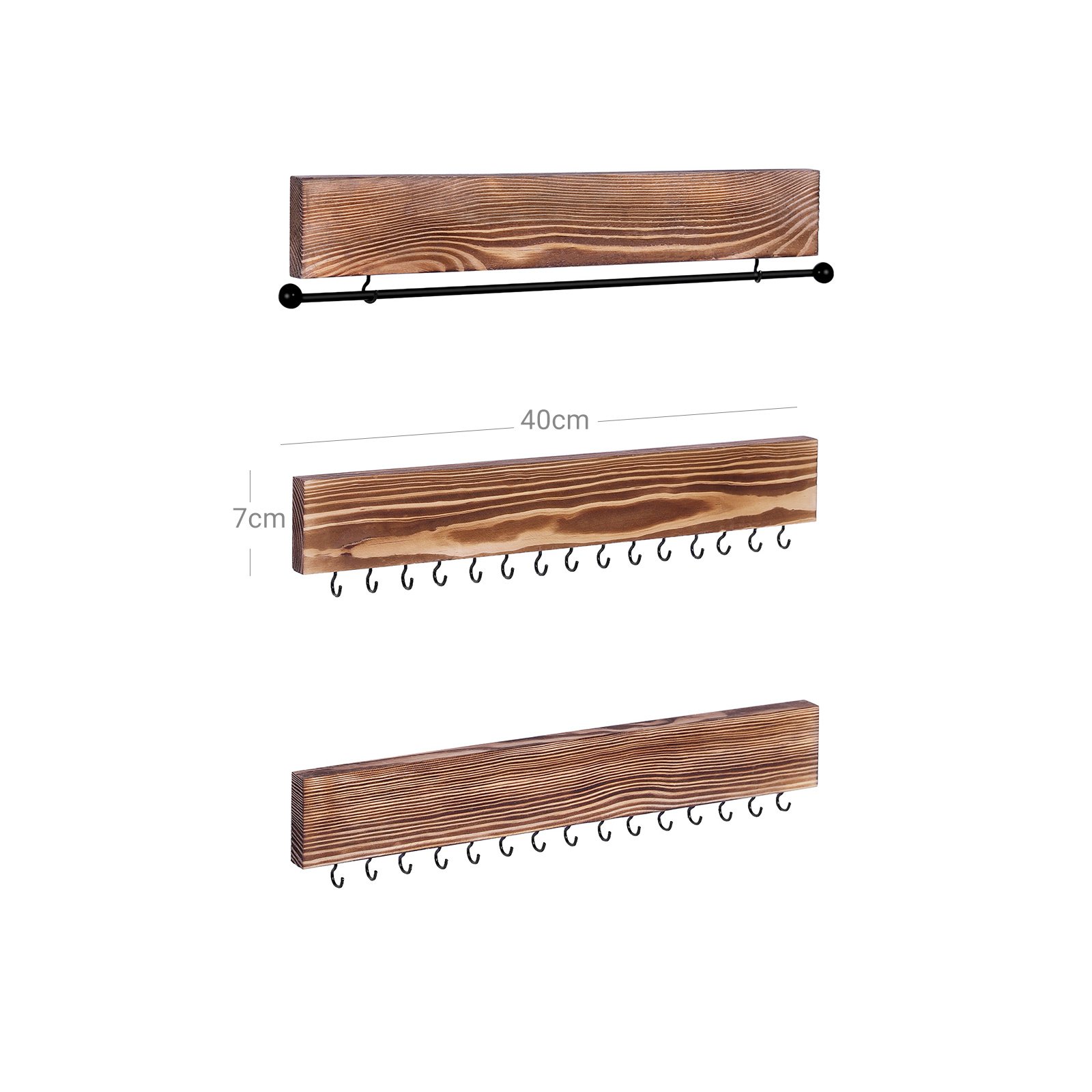 SONGMICS Wall-Mounted Jewellery Organisers, Set of 3, Hanging Jewellery Holders with Bracelet Rod, 30 Hooks, for Earrings, Necklaces, Gift Idea, Rustic Brown JJS11CB 7 SONGMICS Wall-Mounted Jewellery Organisers, Set of 3, Hanging Jewellery Holders with Bracelet Rod, 30 Hooks, for Earrings, Necklaces, Gift Idea, Rustic Brown JJS11CB - Bild 7