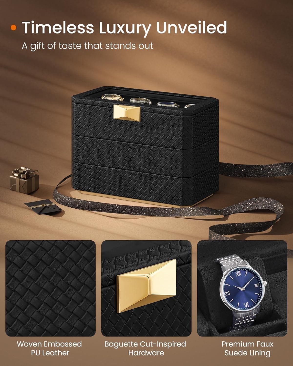 SONGMICS Watch Box, Watch Case with Glass Lid, 2-Tier Watch Display Case for 12 Watches, Lockable, 1 Drawer, for Rings, Bracelets, Gift Idea, Black Synthetic Leather, Greenish Beige Lining JWB012 3 SONGMICS Watch Box, Watch Case with Glass Lid, 2-Tier Watch Display Case for 12 Watches, Lockable, 1 Drawer, for Rings, Bracelets, Gift Idea, Black Synthetic Leather, Greenish Beige Lining JWB012 - Bild 3