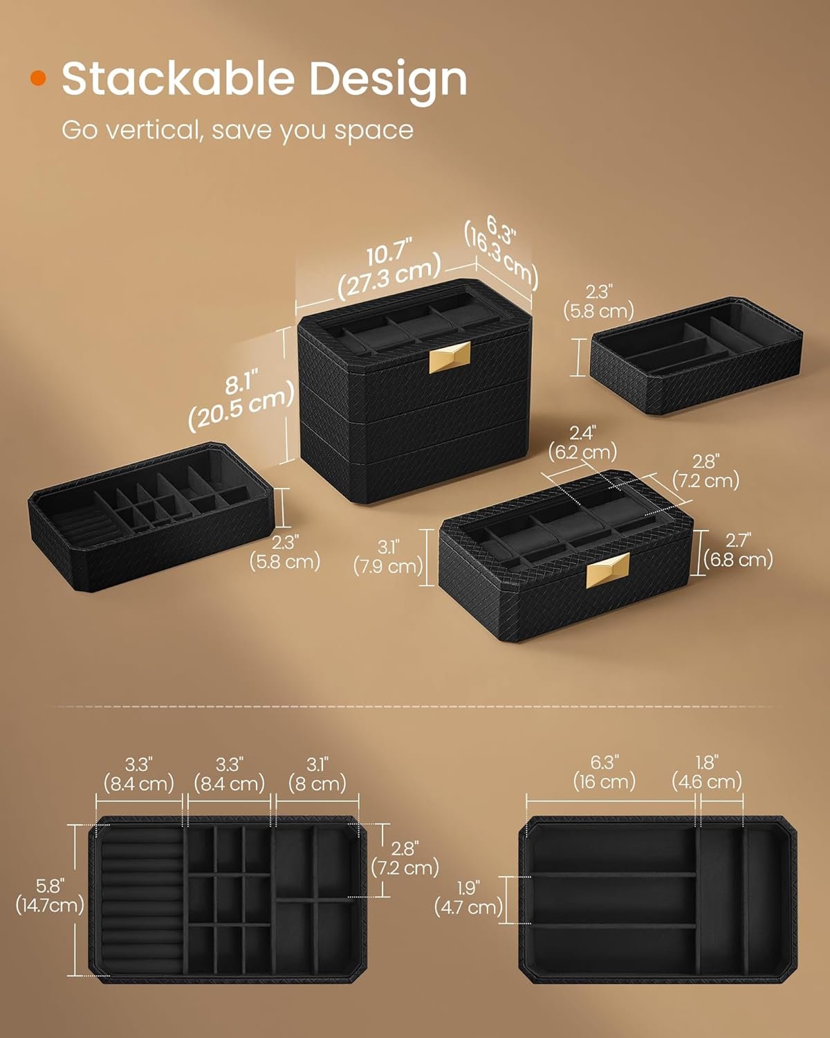 SONGMICS Watch Box, Watch Case with Glass Lid, 2-Tier Watch Display Case for 12 Watches, Lockable, 1 Drawer, for Rings, Bracelets, Gift Idea, Black Synthetic Leather, Greenish Beige Lining JWB012 5 SONGMICS Watch Box, Watch Case with Glass Lid, 2-Tier Watch Display Case for 12 Watches, Lockable, 1 Drawer, for Rings, Bracelets, Gift Idea, Black Synthetic Leather, Greenish Beige Lining JWB012 - Bild 5