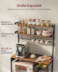 VASAGLE kitchen shelf, standing shelf with sockets, microwave shelf, coffee bar, baker shelf, 8 S-hooks, with basket, spice rack, vintage brown-ink black KKS031K11 6 VASAGLE kitchen shelf, standing shelf with sockets, microwave shelf, coffee bar, baker shelf, 8 S-hooks, with basket, spice rack, vintage brown-ink black KKS031K11 - Bild 6