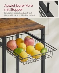 VASAGLE kitchen shelf, standing shelf with sockets, microwave shelf, coffee bar, baker shelf, 8 S-hooks, with basket, spice rack, vintage brown-ink black KKS031K11 7 VASAGLE kitchen shelf, standing shelf with sockets, microwave shelf, coffee bar, baker shelf, 8 S-hooks, with basket, spice rack, vintage brown-ink black KKS031K11 - Bild 7