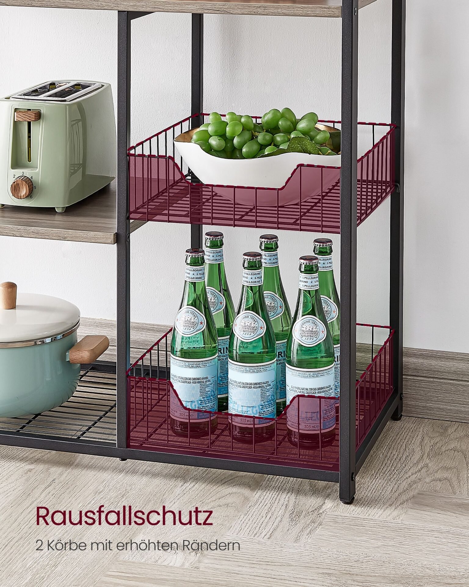 VASAGLE KKS096B02 Free Standing Kitchen Shelf with 2 Metal Baskets, Bakery Shelf with Hooks and Shelves, Microwave Shelf, 35 x 80 x 95 cm, Greige-Black 7 VASAGLE KKS096B02 Free Standing Kitchen Shelf with 2 Metal Baskets, Bakery Shelf with Hooks and Shelves, Microwave Shelf, 35 x 80 x 95 cm, Greige-Black - Bild 7
