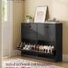 Svart skoskåp med 4 flikar och plats för 16-28 par skor.