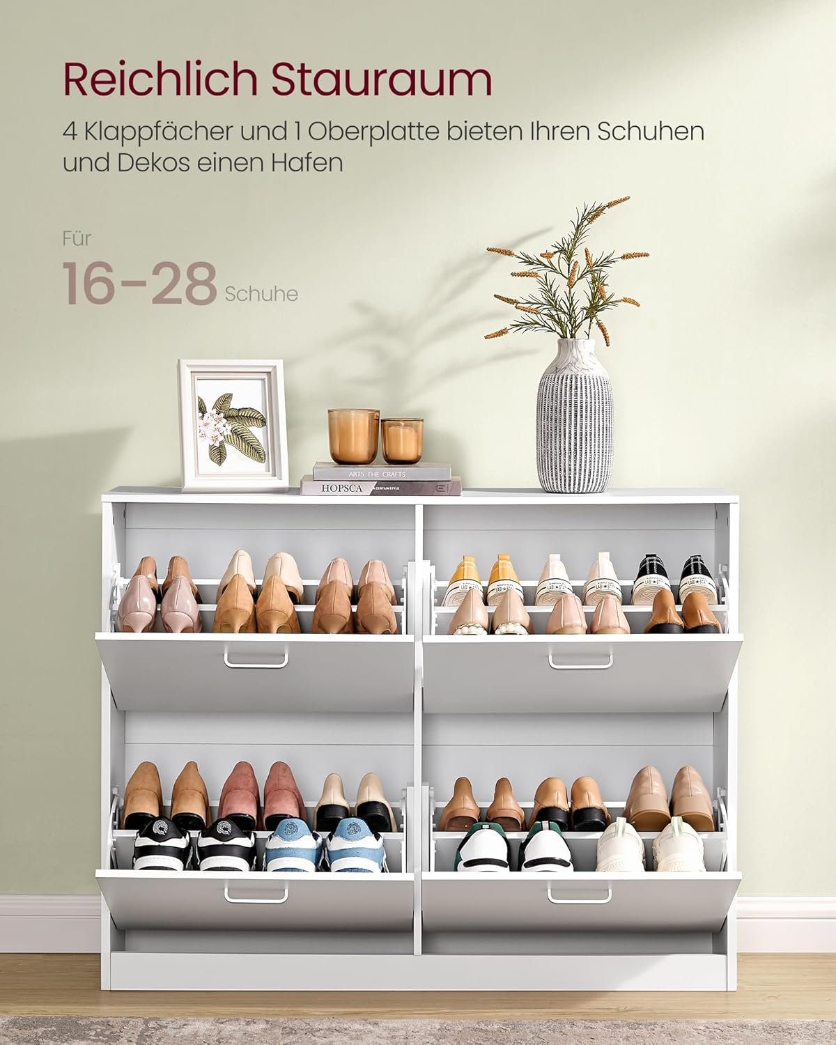 Skoskåp, skohylla med 4 flikar, skoförvaringsavdelare justerbar för 16-28 par, Snövit 3 Skoskåp, skohylla med 4 flikar, skoförvaringsavdelare justerbar för 16-28 par, Snövit - Bild 3