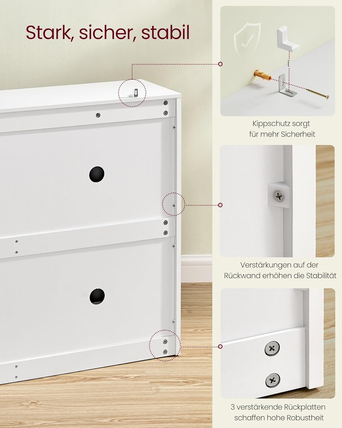 Skoskåp, skohylla med 4 flikar, skoförvaringsavdelare justerbar för 16-28 par, Snövit 5 Skoskåp, skohylla med 4 flikar, skoförvaringsavdelare justerbar för 16-28 par, Snövit - Bild 5
