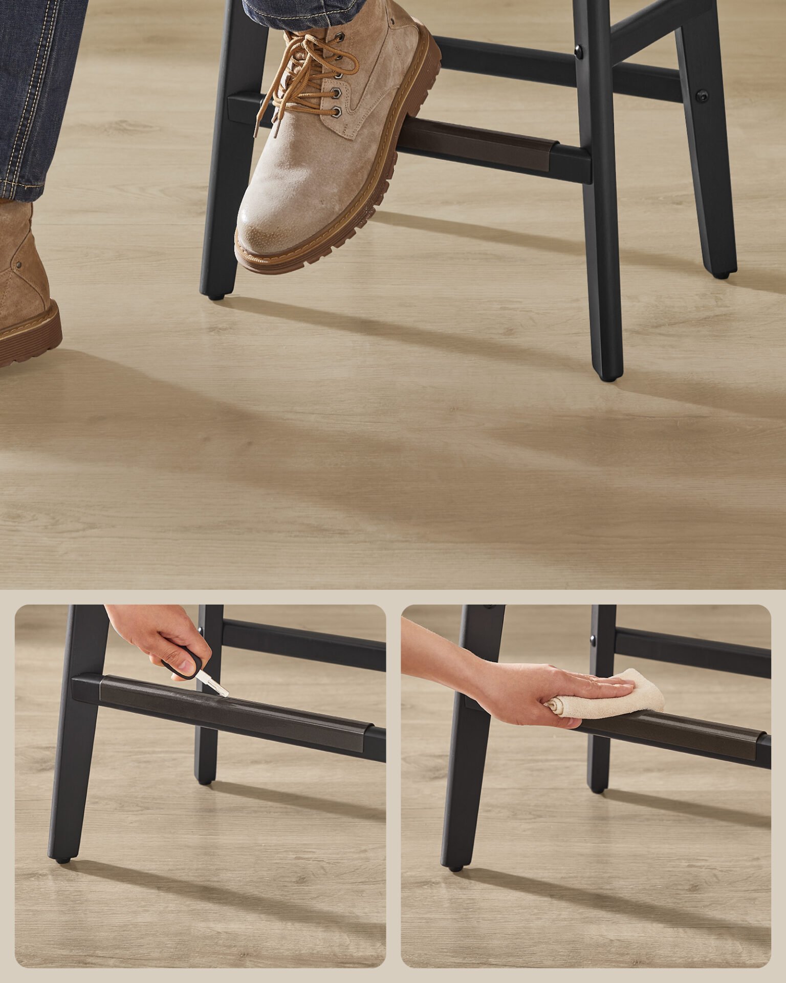 VASAGLE Bar Stools Set of 2, Counter Height Bar Stools, 26-Inch Kitchen Counter Stools with Wooden Legs, PU Leather Barstools Upholstered Stools for Kitchen Island Dining Room, Ink Black LBC085G02 5 VASAGLE Bar Stools Set of 2, Counter Height Bar Stools, 26-Inch Kitchen Counter Stools with Wooden Legs, PU Leather Barstools Upholstered Stools for Kitchen Island Dining Room, Ink Black LBC085G02 - Bild 5