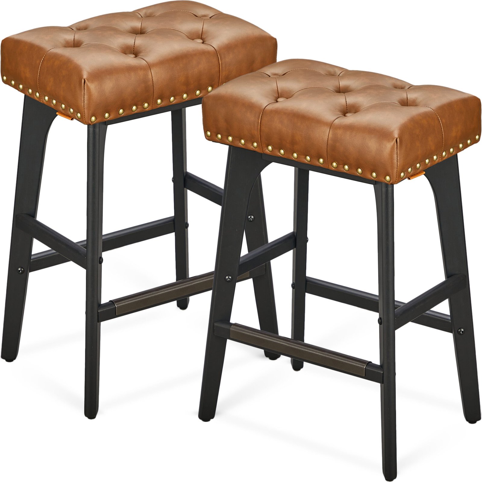 VASAGLE Bar Stools Set of 2, Kitchen Chairs, Faux Leather, Decorative Buttons and Rivets, Solid Wood Legs, 66cm High, Home Bar, Dining Room, Easy Assembly, Coffee Brown LBC085K01 1 VASAGLE Bar Stools Set of 2, Kitchen Chairs, Faux Leather, Decorative Buttons and Rivets, Solid Wood Legs, 66cm High, Home Bar, Dining Room, Easy Assembly, Coffee Brown LBC085K01