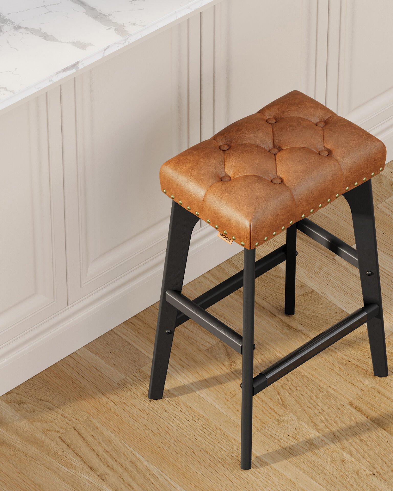 VASAGLE Bar Stools Set of 2, Kitchen Chairs, Faux Leather, Decorative Buttons and Rivets, Solid Wood Legs, 66cm High, Home Bar, Dining Room, Easy Assembly, Coffee Brown LBC085K01 3 VASAGLE Bar Stools Set of 2, Kitchen Chairs, Faux Leather, Decorative Buttons and Rivets, Solid Wood Legs, 66cm High, Home Bar, Dining Room, Easy Assembly, Coffee Brown LBC085K01 - Bild 3