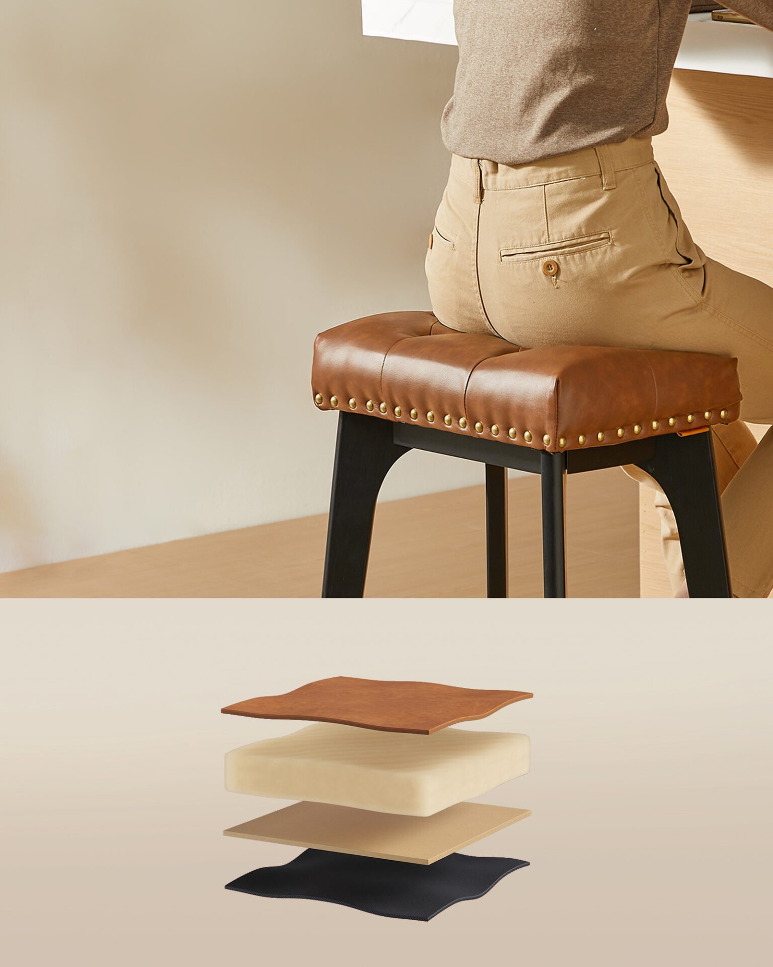 VASAGLE Bar Stools Set of 2, Kitchen Chairs, Faux Leather, Decorative Buttons and Rivets, Solid Wood Legs, 66cm High, Home Bar, Dining Room, Easy Assembly, Coffee Brown LBC085K01 4 VASAGLE Bar Stools Set of 2, Kitchen Chairs, Faux Leather, Decorative Buttons and Rivets, Solid Wood Legs, 66cm High, Home Bar, Dining Room, Easy Assembly, Coffee Brown LBC085K01 - Bild 4