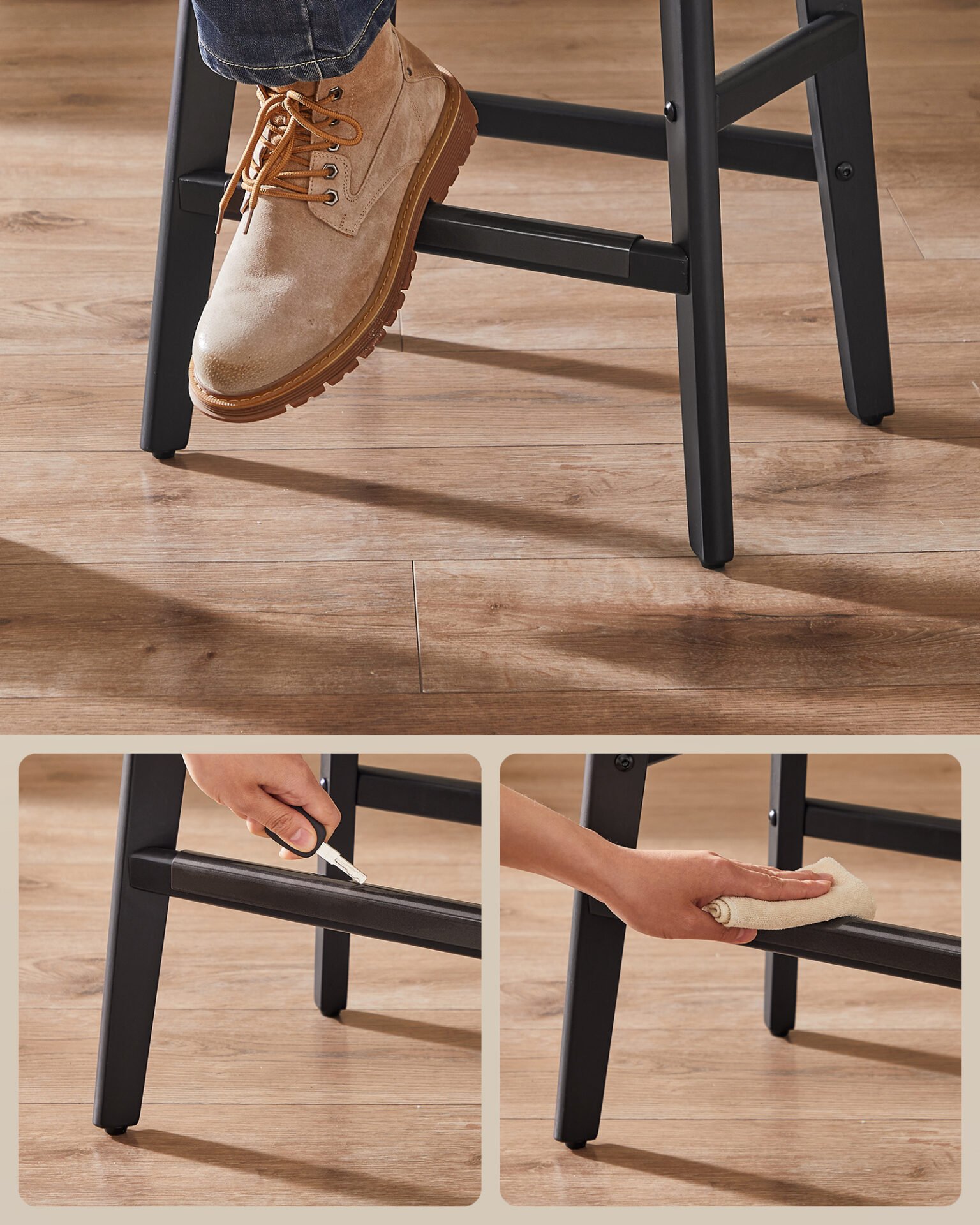 VASAGLE Bar Stools Set of 2, Kitchen Chairs, Faux Leather, Decorative Buttons and Rivets, Solid Wood Legs, 66cm High, Home Bar, Dining Room, Easy Assembly, Coffee Brown LBC085K01 5 VASAGLE Bar Stools Set of 2, Kitchen Chairs, Faux Leather, Decorative Buttons and Rivets, Solid Wood Legs, 66cm High, Home Bar, Dining Room, Easy Assembly, Coffee Brown LBC085K01 - Bild 5