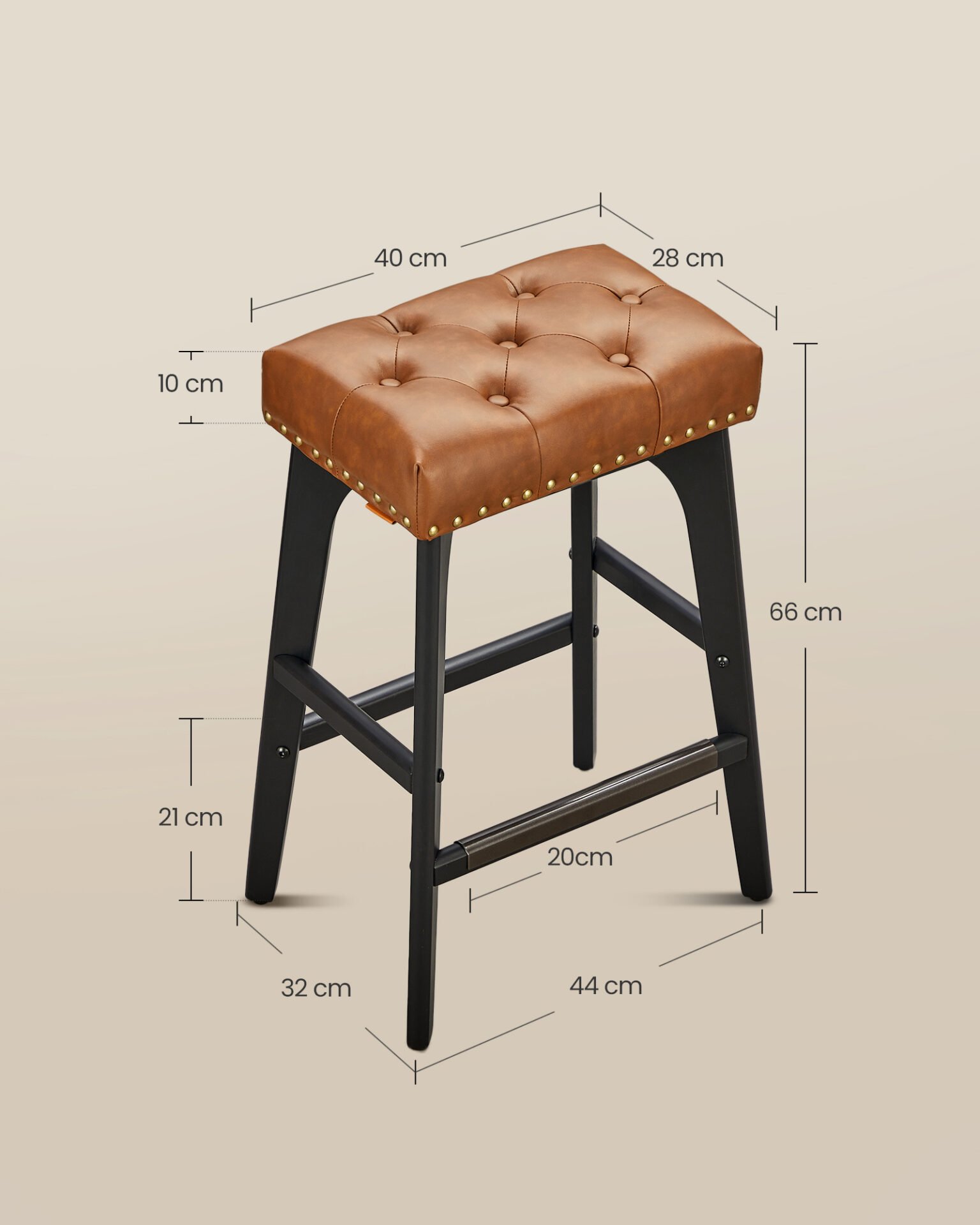 VASAGLE Bar Stools Set of 2, Kitchen Chairs, Faux Leather, Decorative Buttons and Rivets, Solid Wood Legs, 66cm High, Home Bar, Dining Room, Easy Assembly, Coffee Brown LBC085K01 6 VASAGLE Bar Stools Set of 2, Kitchen Chairs, Faux Leather, Decorative Buttons and Rivets, Solid Wood Legs, 66cm High, Home Bar, Dining Room, Easy Assembly, Coffee Brown LBC085K01 - Bild 6