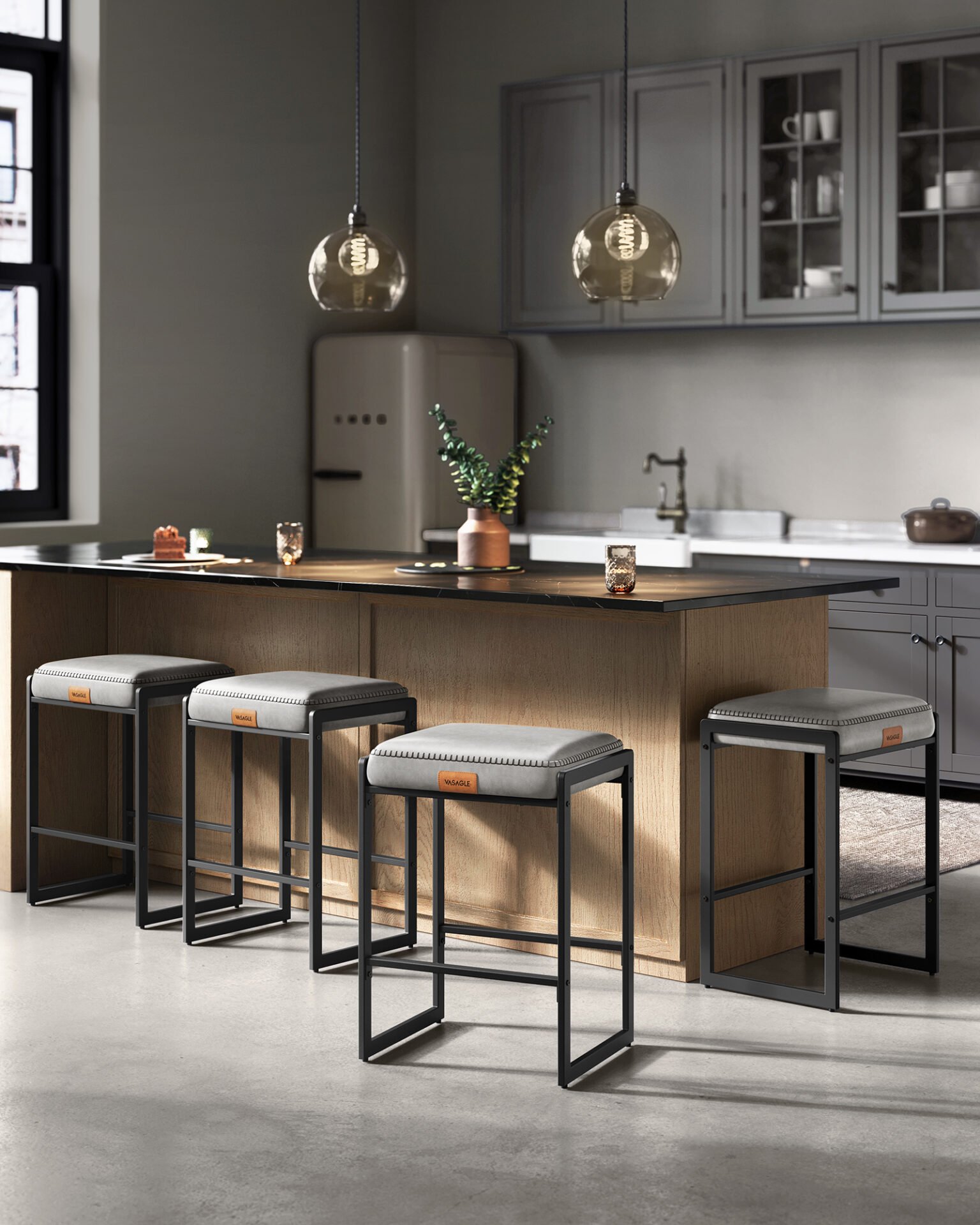 VASAGLE EKHO Collection - Bar Stools Set of 2, Counter Height Bar Stools, Synthetic Leather with Stitching, Mid-Century Modern Counter Stools, 26-Inch Tall, Kichen Home Bar Dining Room 2 VASAGLE EKHO Collection - Bar Stools Set of 2, Counter Height Bar Stools, Synthetic Leather with Stitching, Mid-Century Modern Counter Stools, 26-Inch Tall, Kichen Home Bar Dining Room - Bild 2