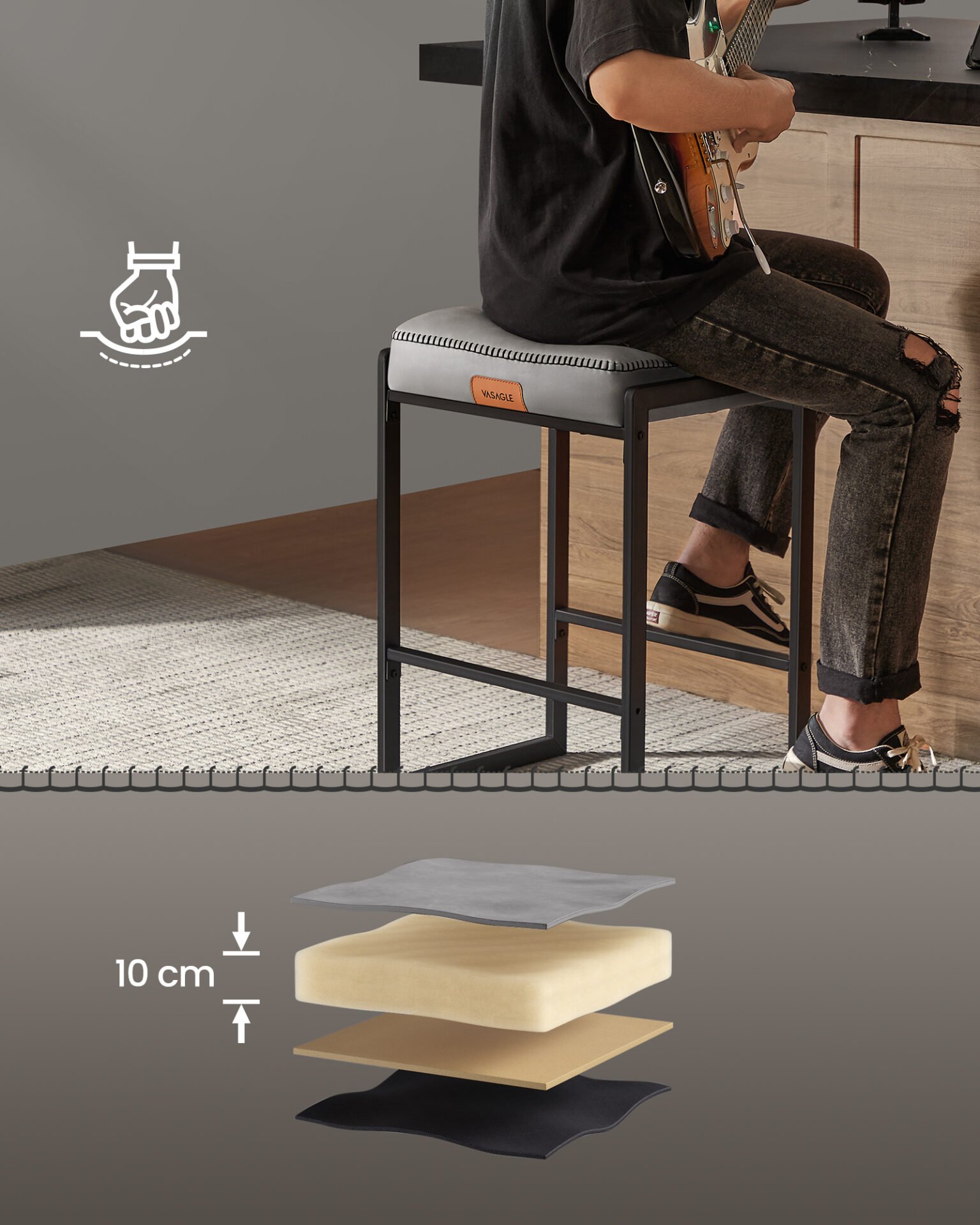 VASAGLE EKHO Collection - Bar Stools Set of 2, Counter Height Bar Stools, Synthetic Leather with Stitching, Mid-Century Modern Counter Stools, 26-Inch Tall, Kichen Home Bar Dining Room 5 VASAGLE EKHO Collection - Bar Stools Set of 2, Counter Height Bar Stools, Synthetic Leather with Stitching, Mid-Century Modern Counter Stools, 26-Inch Tall, Kichen Home Bar Dining Room - Bild 5