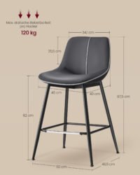 VASAGLE Bar Stools Set of 2, Kitchen Chairs, Ergonomic Backrest, PU Coating, Metal Legs with Adjustable Feet, 62 cm High, Easy Assembly, Ink Black LBC088B01 5 VASAGLE Bar Stools Set of 2, Kitchen Chairs, Ergonomic Backrest, PU Coating, Metal Legs with Adjustable Feet, 62 cm High, Easy Assembly, Ink Black LBC088B01 - Bild 5