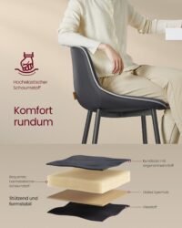 VASAGLE Bar Stools Set of 2, Kitchen Chairs, Ergonomic Backrest, PU Coating, Metal Legs with Adjustable Feet, 62 cm High, Easy Assembly, Ink Black LBC088B01 6 VASAGLE Bar Stools Set of 2, Kitchen Chairs, Ergonomic Backrest, PU Coating, Metal Legs with Adjustable Feet, 62 cm High, Easy Assembly, Ink Black LBC088B01 - Bild 6