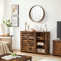 VASAGLE Sideboard Kitchen Cabinet with 2 Slat Doors Adjustable Shelf Freestanding 3 Open Compartments Dining Room 110 x 35 x 75 cm Vintage Brown LBF004X01 - Bild 3