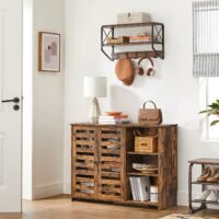 VASAGLE Sideboard Kitchen Cabinet with 2 Slat Doors Adjustable Shelf Freestanding 3 Open Compartments Dining Room 110 x 35 x 75 cm Vintage Brown LBF004X01 - Bild 4