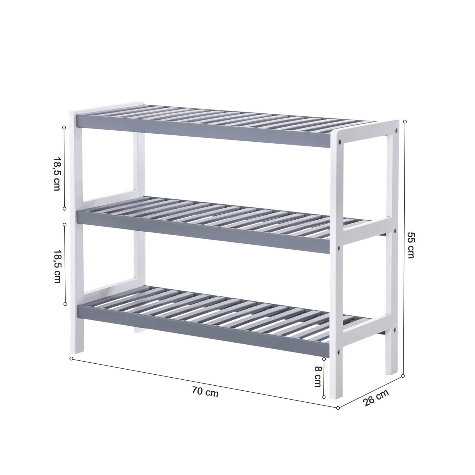 Skohylla med 3 hyllor i naturlig bambu, vit/grå, 70 x 26 x 55 cm (B x D x H) 6 Skohylla med 3 hyllor i naturlig bambu, vit/grå, 70 x 26 x 55 cm (B x D x H) - Bild 6