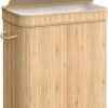 Bambutvättkorg med lock, 100 liter, naturbeige, för tvätt och förvaring.