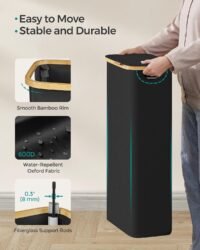 Tvättkorg med lock, smal 65L, platsbesparande, 42 x 22,5 x 70,5 cm, bläcksvart