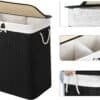 Bambulaundrykorg med lock, 2 sorteringsfack, avtagbar påse, bomullshandtag, 100L volym.
