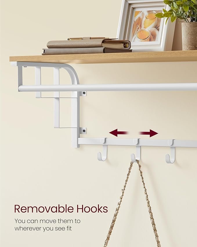 VASAGLE Coat Rack Wall-Mounted, Clothes Rail with 5 Removable Coat Hooks, Floating Shelf with Hanging Rail, for Hallway, Bedroom, Living Room, Golden Oak and Cloud White LCR012N01 5 VASAGLE Coat Rack Wall-Mounted, Clothes Rail with 5 Removable Coat Hooks, Floating Shelf with Hanging Rail, for Hallway, Bedroom, Living Room, Golden Oak and Cloud White LCR012N01 - Bild 5