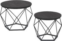 VASAGLE Round Coffee Tables, Set of 2 Side Tables, Modern Style, Removable Tabletop, Steel Frame, for Living Room, Charcoal Grey and Ink Black LCT041B22