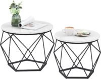 VASAGLE Round Coffee Tables, Set of 2 Side Tables, Modern Style, Removable Tabletop, Steel Frame, for Living Room, White and Black LET040B59