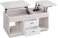 Lyftbart soffbord med 2 lådor och dolda fack, mittbord, Oatmeal Beige