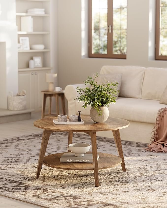 VASAGLE Coffee Table, 2 Tier Round Coffee Table with Storage, for Living Room, 80 x 45 cm, Easy to Assemble, Honey Brown LCT243K41 4 VASAGLE Coffee Table, 2 Tier Round Coffee Table with Storage, for Living Room, 80 x 45 cm, Easy to Assemble, Honey Brown LCT243K41 - Bild 4