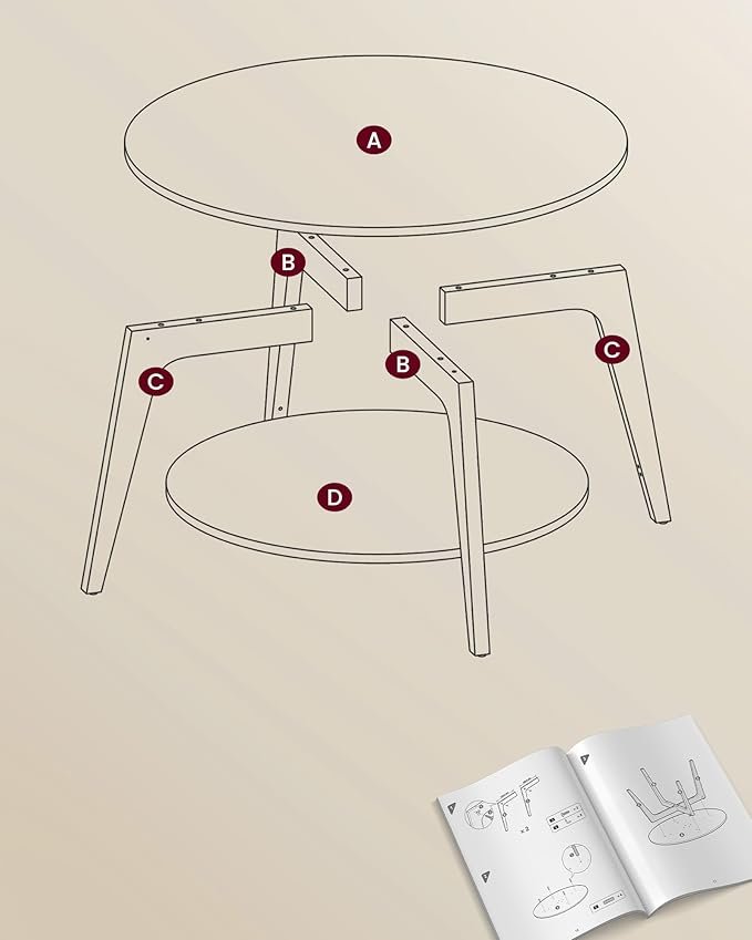 VASAGLE Coffee Table, 2 Tier Round Coffee Table with Storage, for Living Room, 80 x 45 cm, Easy to Assemble, Honey Brown LCT243K41 7 VASAGLE Coffee Table, 2 Tier Round Coffee Table with Storage, for Living Room, 80 x 45 cm, Easy to Assemble, Honey Brown LCT243K41 - Bild 7