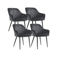 4 stoppade stolar med armstöd Sitsbredd 49 cm Metallben, Grå