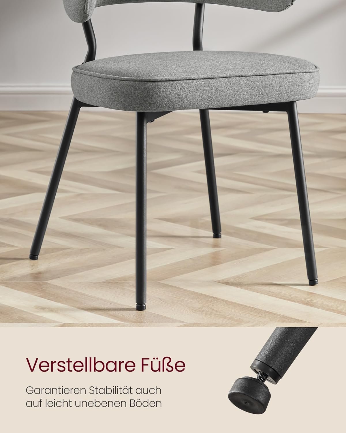 VASAGLE Set of 2 Dining Chairs, Kitchen Chairs, Living Room Chairs, Modern Metal Legs, Dark Grey, LDC112G01 2 VASAGLE Set of 2 Dining Chairs, Kitchen Chairs, Living Room Chairs, Modern Metal Legs, Dark Grey, LDC112G01 - Bild 2